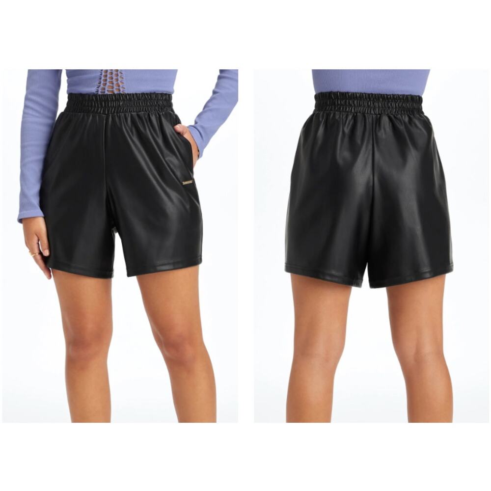 Fabletics Black Faux Vegan Leather Streetwear Active Shorts Pockets Small